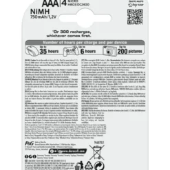 AAA, Uppladdningsbara Duracell Batterier Plus 750mAh. 4 st