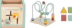 Aktivitetskub med kulbana i trä med roliga funktioner Tooky Toy