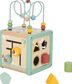 Aktivitetskub med kulbana i trä med roliga funktioner Tooky Toy
