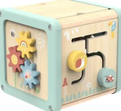 Aktivitetskub med kulbana i trä med roliga funktioner Tooky Toy