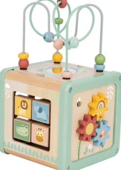Aktivitetskub med kulbana i trä med roliga funktioner Tooky Toy