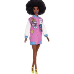 Barbiedocka Afro and Blue Lips Wearing Graphic Coat Dress Fashionistas Nr. 156