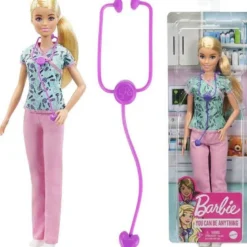 Barbiedocka Sjuksköterska i rosa klädset med stetoskop