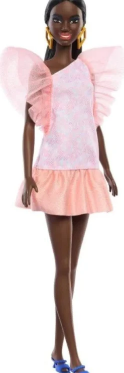 Barbie Fashionistas With Tall Body, Black Straight Hair & Peach Dress, 65th Anniversary Nr 216 HRH14