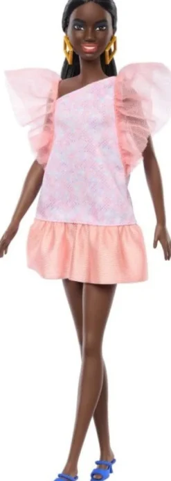Barbie Fashionistas With Tall Body, Black Straight Hair & Peach Dress, 65th Anniversary Nr 216 HRH14