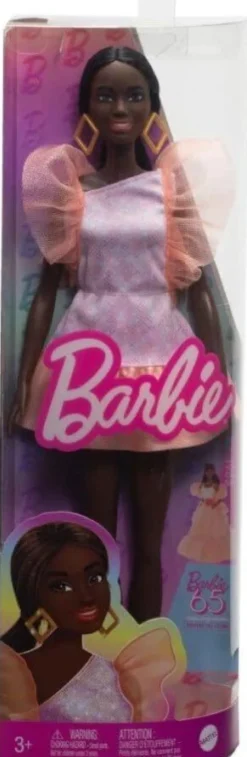 Barbie Fashionistas With Tall Body, Black Straight Hair & Peach Dress, 65th Anniversary Nr 216 HRH14