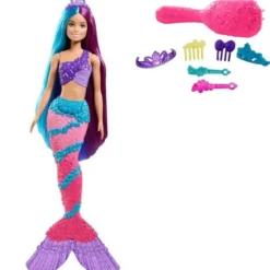 Barbie Sjöjungfru med långt hår och håraccessoar Dreamtopia GTF39