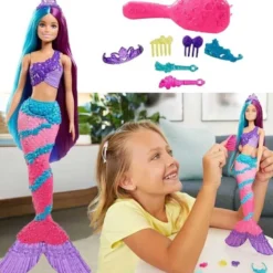 Barbie Sjöjungfru med långt hår och håraccessoar Dreamtopia GTF39