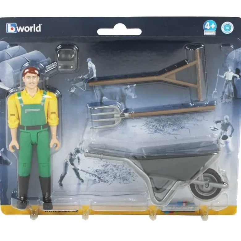Bruder Figur med Skottkärra och Tillbehör 62610