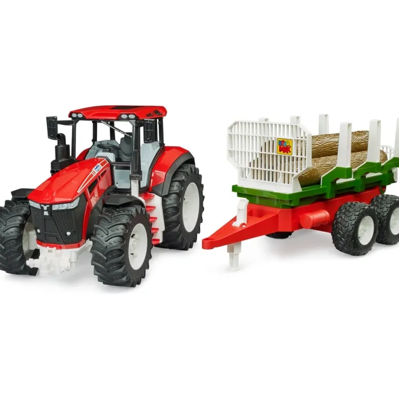 Bruder Roadmax traktor med skogsvagn och 3 stockar 03453