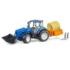 Bruder Traktor New Holland T5.120 med frontlastare, transportlåda, pallgafflar och 1 rundbal