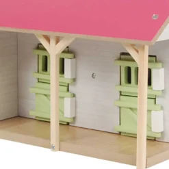 Häststall 2 st. stallboxar och garage rosa leksak Kids Globe 1:32
