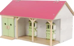 Häststall 2 st. stallboxar och garage rosa leksak Kids Globe 1:32
