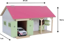 Häststall 2 st. stallboxar och garage rosa leksak Kids Globe 1:32