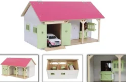 Häststall 2 st. stallboxar och garage rosa leksak Kids Globe 1:32