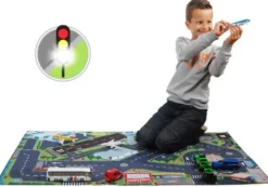 Lekmatta med Flygplats LED Trafikljus till leksaksbilar Kids Globe