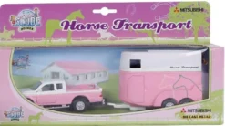 Leksaksbil rosa med hästsläp 2 st hästar Mitsubishi Kids Globe