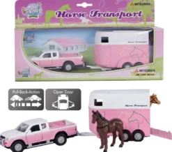 Leksaksbil rosa med hästsläp 2 st hästar Mitsubishi Kids Globe