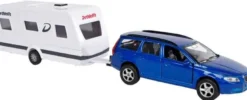 Leksaksbil Volvo V70 blå och husvagn Kids Globe