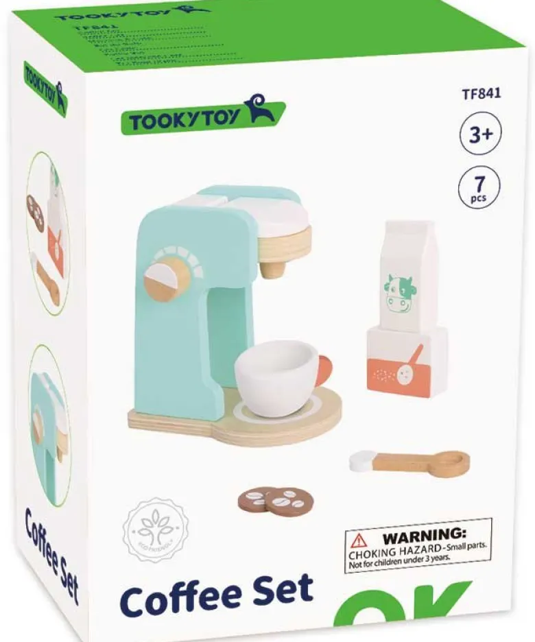 Leksakskaffemaskin trä med tillbehör Tooky Toy