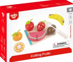 Leksaksmat delbara frukter med skärbräda och träkniv Tooky Toy