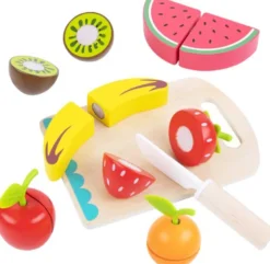 Leksaksmat delbara frukter med skärbräda och träkniv Tooky Toy