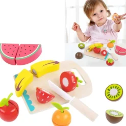 Leksaksmat delbara frukter med skärbräda och träkniv Tooky Toy