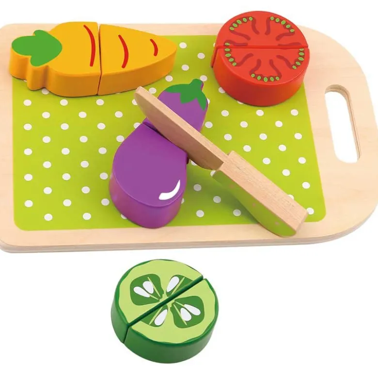 Leksaksmat delbara grönsaker i trä med skärbräda Tooky Toy