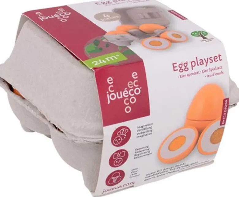 Leksaksmat 4 st. ägg i trä med kartong Jouéco