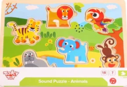 Ljud Barnpussel träpussel med figursågade vilda djur Tooky Toy