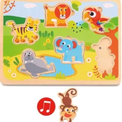 Ljud Barnpussel träpussel med figursågade vilda djur Tooky Toy