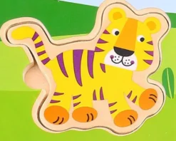 Ljud Barnpussel träpussel med figursågade vilda djur Tooky Toy