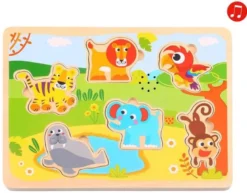 Ljud Barnpussel träpussel med figursågade vilda djur Tooky Toy