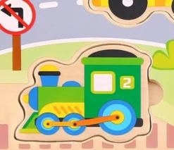 Ljud Träpussel med figursågade fordon Tooky Toy