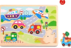 Ljud Träpussel med figursågade fordon Tooky Toy