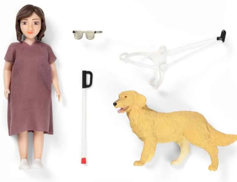 Lundby Docka med blindkäpp och hund