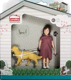 Lundby Docka med blindkäpp och hund