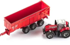 Siku Leksakstraktor Massey Ferguson 8480 med Krampe släp 1844 - 1:87