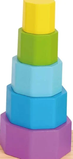 Stapelleksak i trä geometriska former för barn Tooky Toy