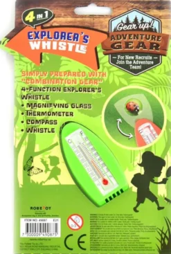 Äventyrs-gadget med kompass, termometer, visselpipa, förstoringsglas
