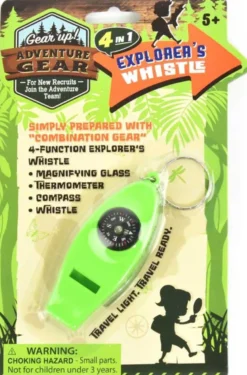 Äventyrs-gadget med kompass, termometer, visselpipa, förstoringsglas